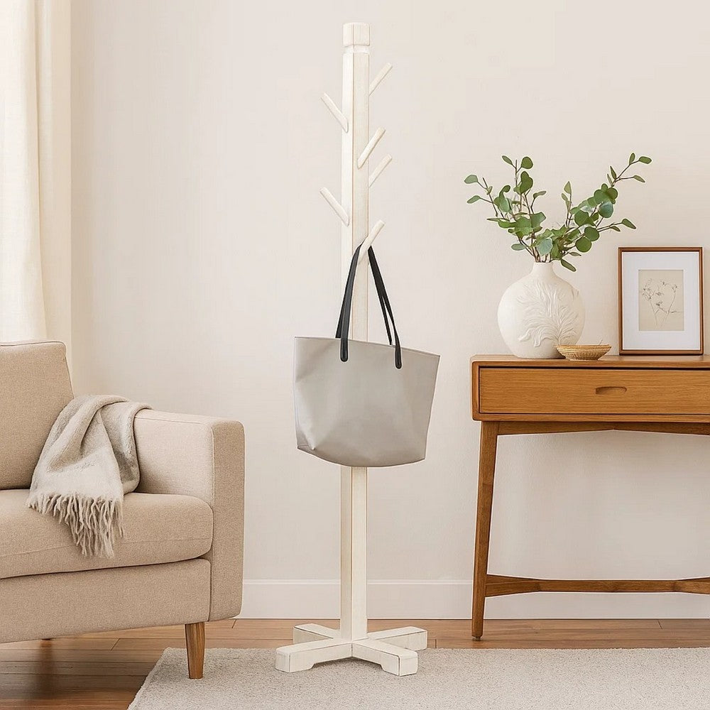 Rena Coat, Hat Rack Stand, 8 Wood Stems, 72 Inch Rustic White Mahogany -BM325368