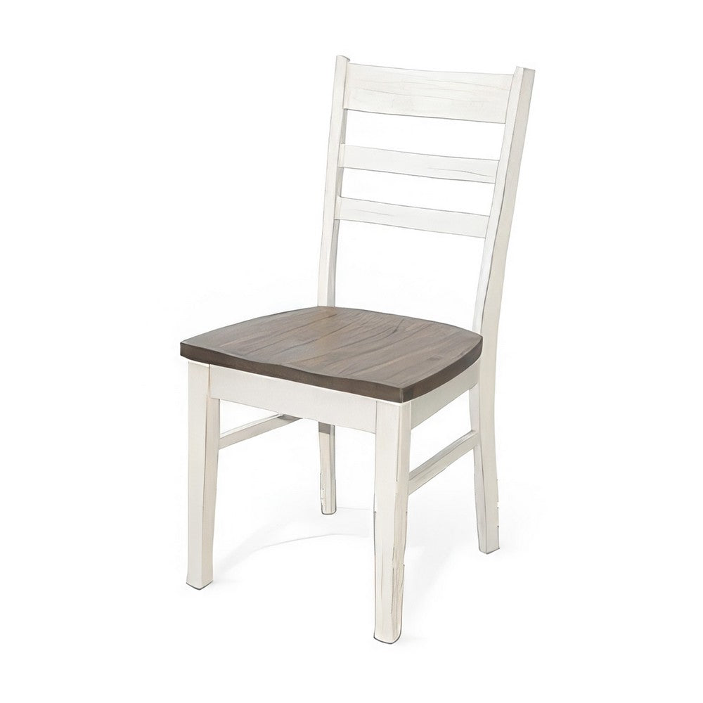 Dean Dining Chair Set of 2, Ladderback Design, White Mahogany Wood -BM325393