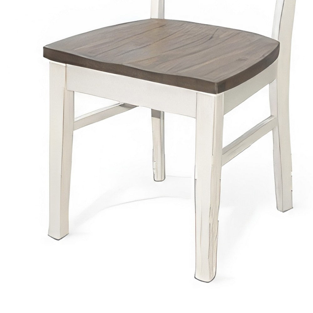 Dean Dining Chair Set of 2, Ladderback Design, White Mahogany Wood -BM325393