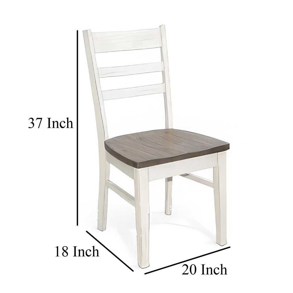 Dean Dining Chair Set of 2, Ladderback Design, White Mahogany Wood -BM325393