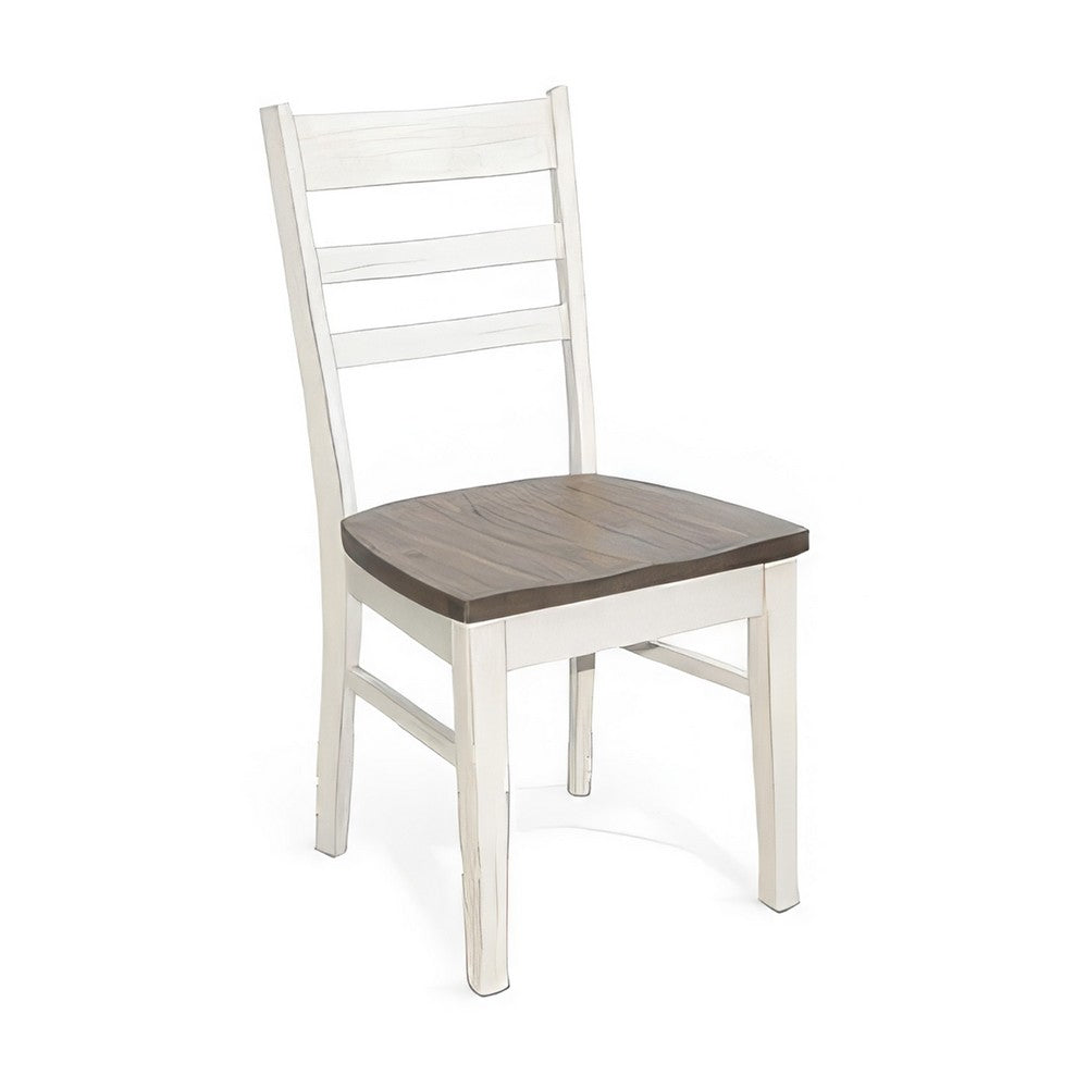 Dean Dining Chair Set of 2, Ladderback Design, White Mahogany Wood -BM325393