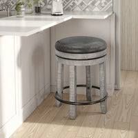 Zeka Swivel Counter Stool Set of 2, Rich Black Faux Leather, Gray -BM325394