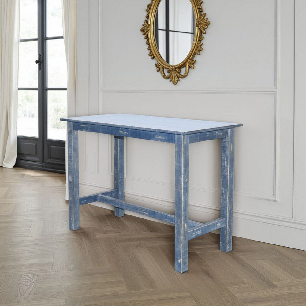 Rena Counter Height Table 48 Inch Rectangular Ocean Blue Mahogany Wood -BM325404