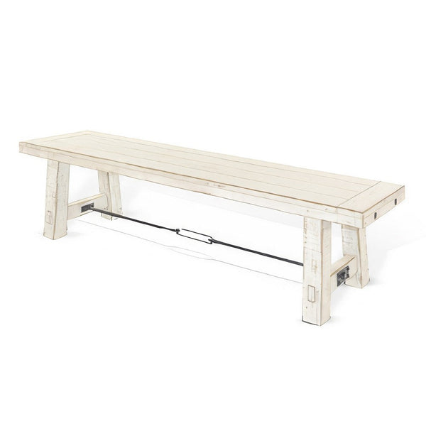 Rena Dining Bench, Turnbuckle Accent, 64 Inch White Mahogany Wood -BM325425