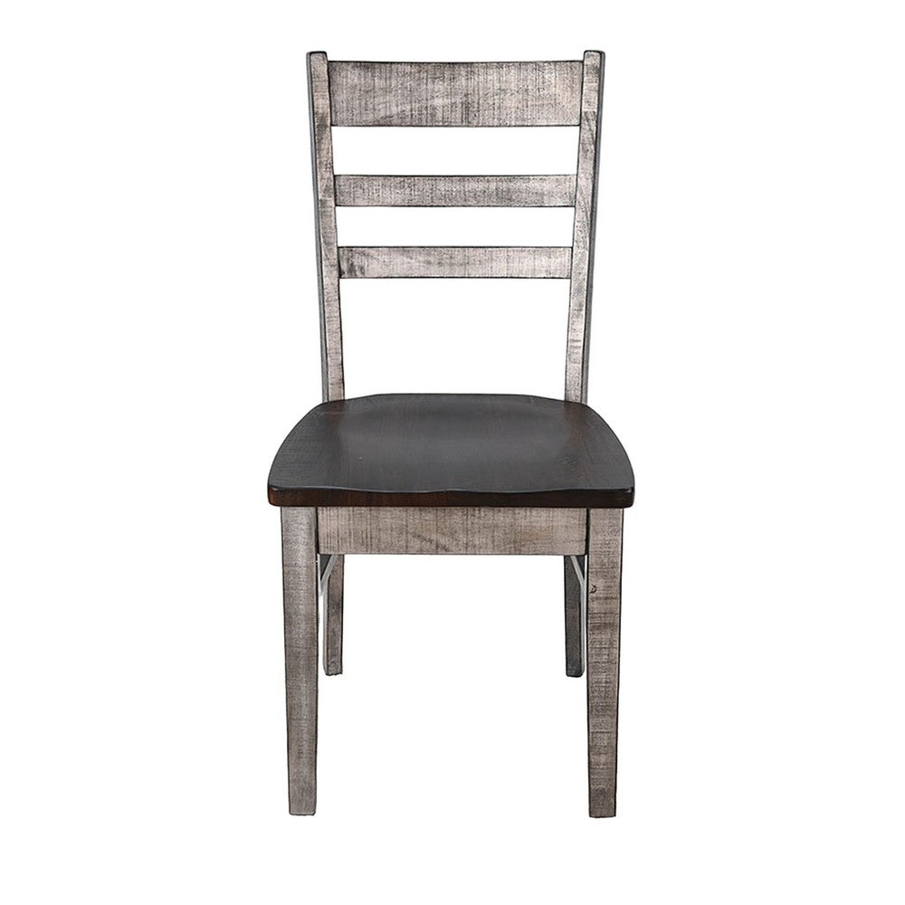 Camie Dining Chair Set of 2, Ladderback Design, Gray Mahogany Wood -BM325426