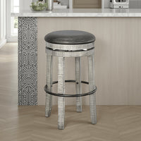 Zeka Swivel Barstool Set of 2, Gray Faux Leather and Mahogany Wood -BM325427