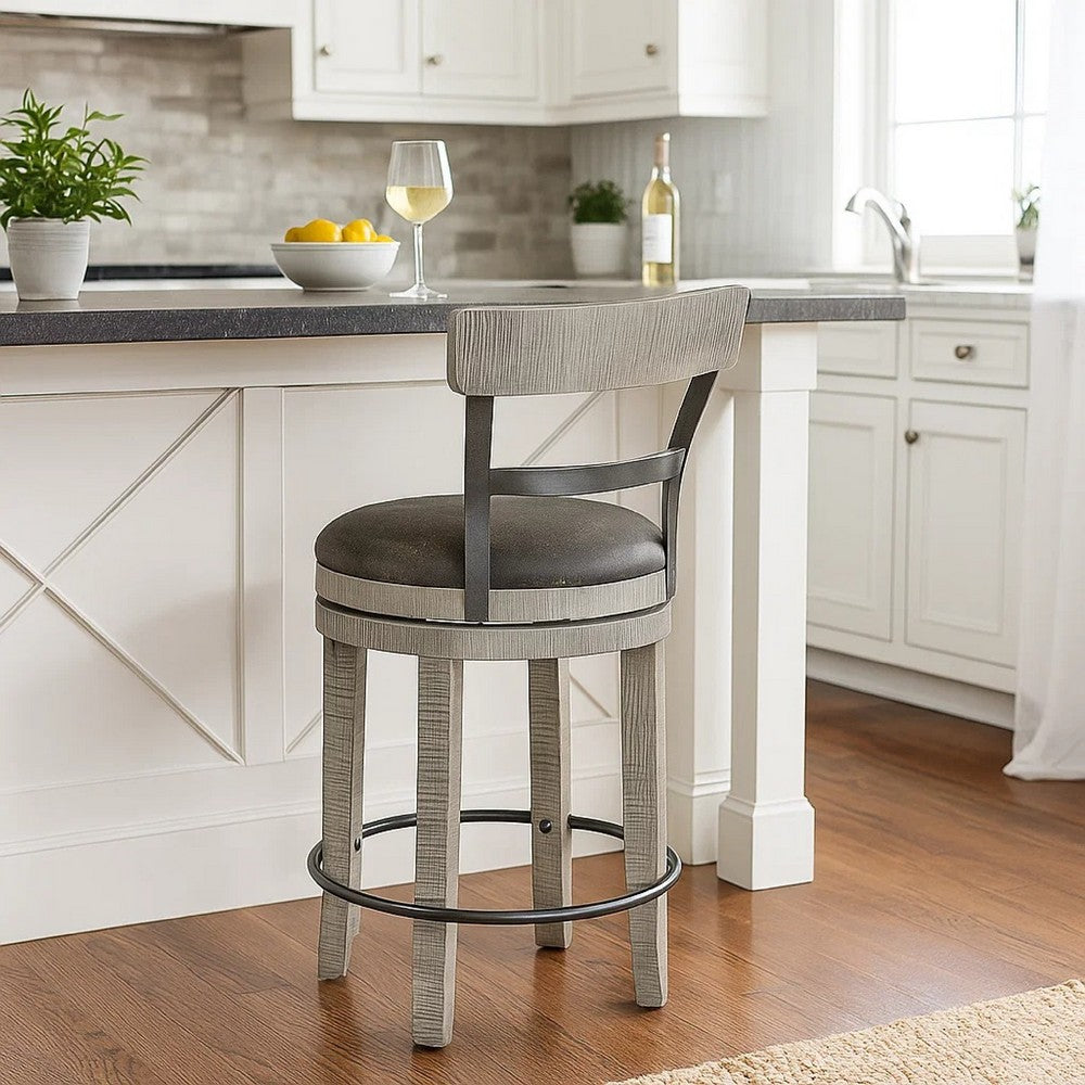 Zeka Swivel Counter Stool Chair Set of 2, Faux Leather, Gray Mahogany -BM325428