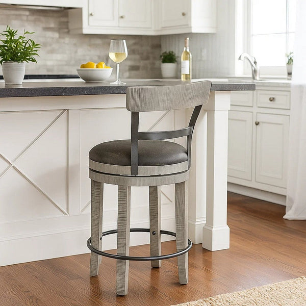 Zeka Swivel Counter Stool Chair Set of 2, Faux Leather, Gray Mahogany -BM325428