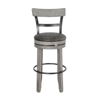 Zeka Swivel Barstool Chair Set of 2, Faux Leather, Gray Mahogany Wood -BM325429