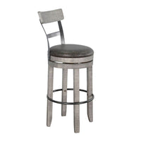 Zeka Swivel Barstool Chair Set of 2, Faux Leather, Gray Mahogany Wood -BM325429