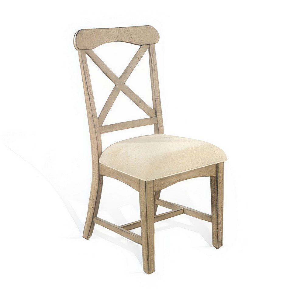 benzara Rena Dining Chair Set of 2 X-Back Design White Beige Mahogany Wood -BM325432
