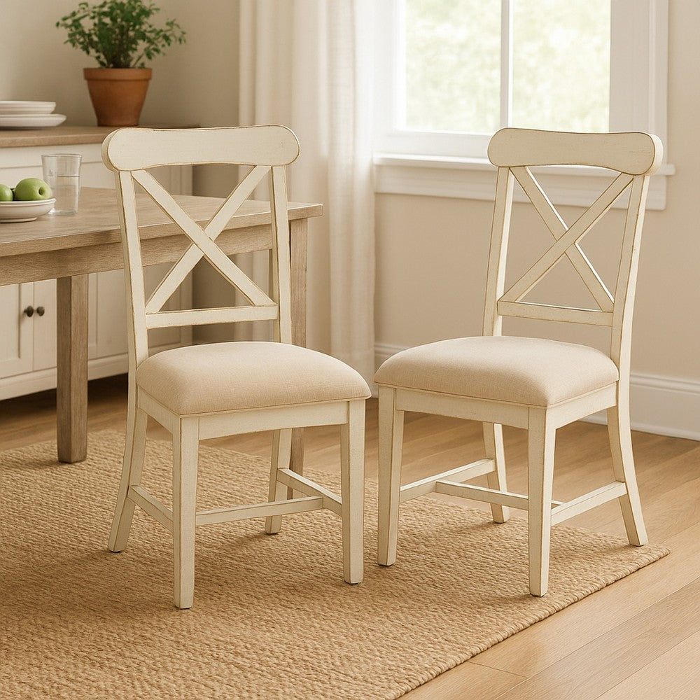 Rena Dining Chair Set of 2, X-Back Design, White Sand Mahogany Wood -BM325435