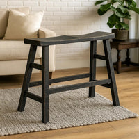 Rena Counter Height Bench, 33 Inch Rustic Black Mahogany Wood Frame -BM325438