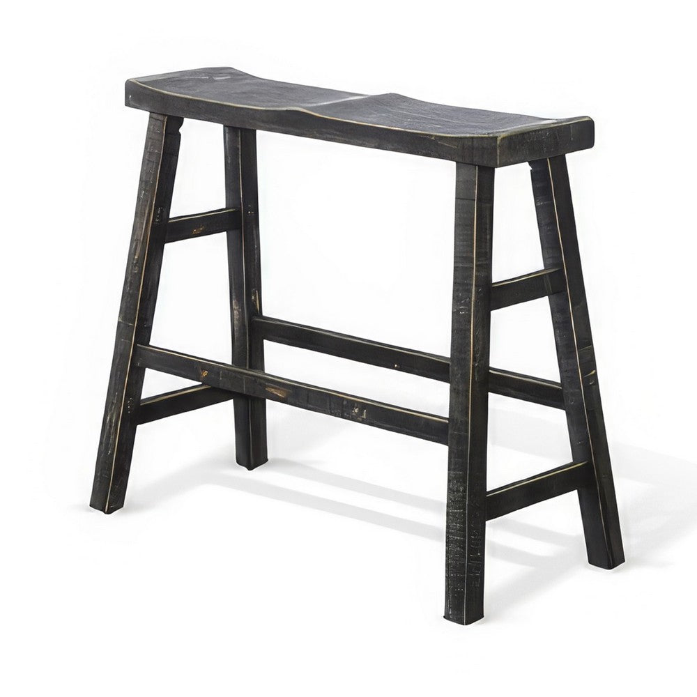 Rena Bar Height Bench | Trestle Legs with Footrests | 33" Wide Rustic Black Mahogany Wood- BM325439