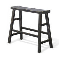 Rena Bar Height Bench | Trestle Legs with Footrests | 33" Wide Rustic Black Mahogany Wood- BM325439