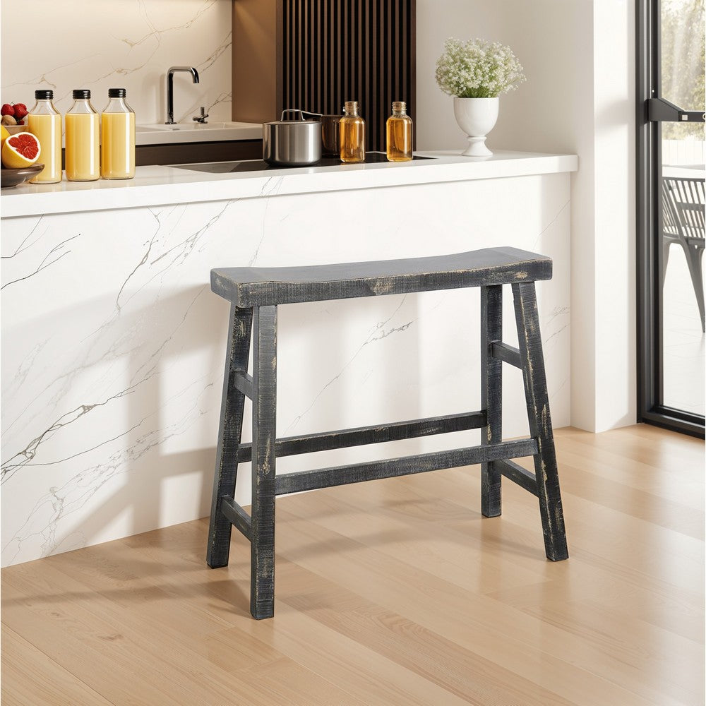 Rena Bar Height Bench | Trestle Legs with Footrests | 33" Wide Rustic Black Mahogany Wood- BM325439