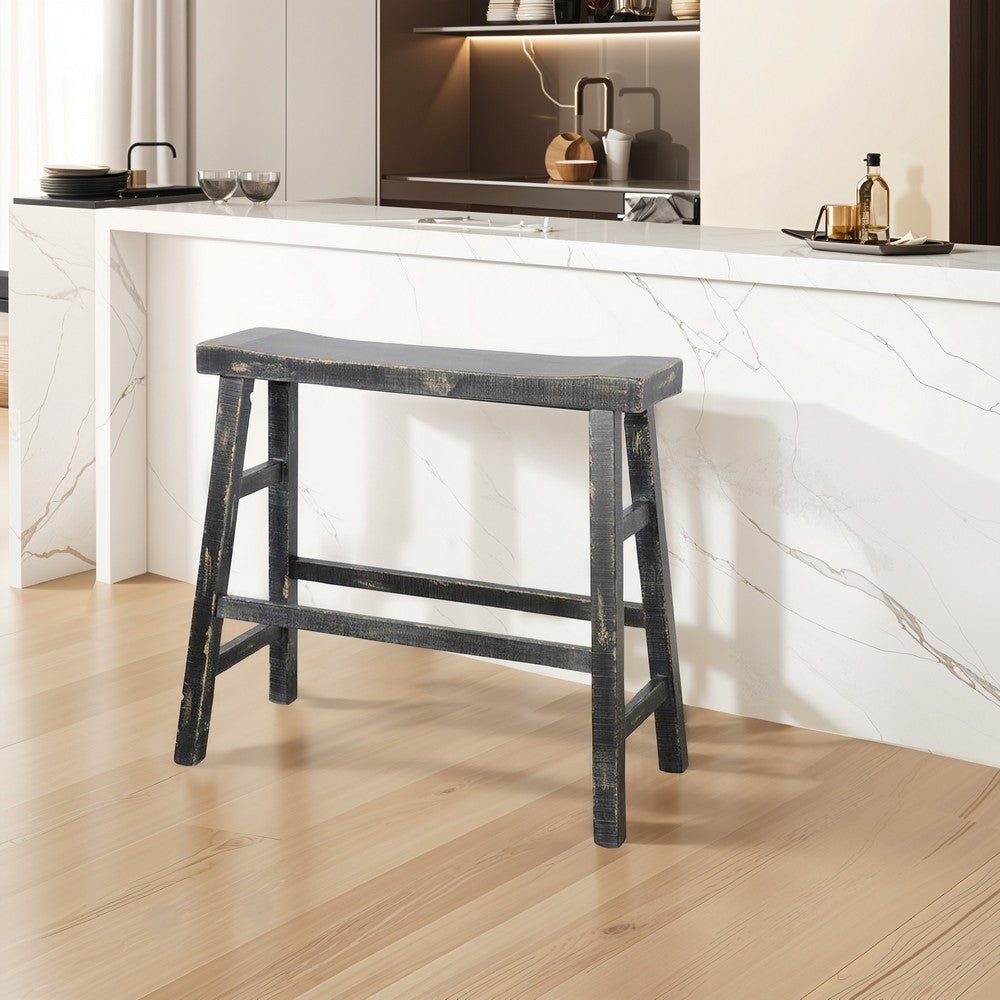 Rena Bar Height Bench | Trestle Legs with Footrests | 33" Wide Rustic Black Mahogany Wood- BM325439