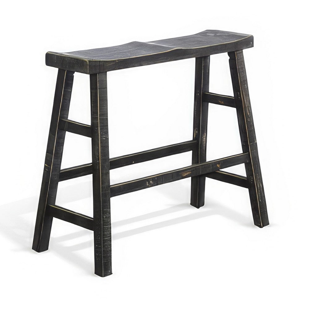 Rena Bar Height Bench | Trestle Legs with Footrests | 33" Wide Rustic Black Mahogany Wood- BM325439