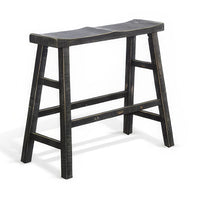 Rena Bar Height Bench | Trestle Legs with Footrests | 33" Wide Rustic Black Mahogany Wood- BM325439