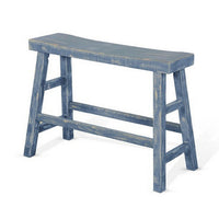 Rena Counter Height Bench | Trestle Legs with Footrests | 33" Wide Ocean Blue Mahogany Wood Frame - BM325440