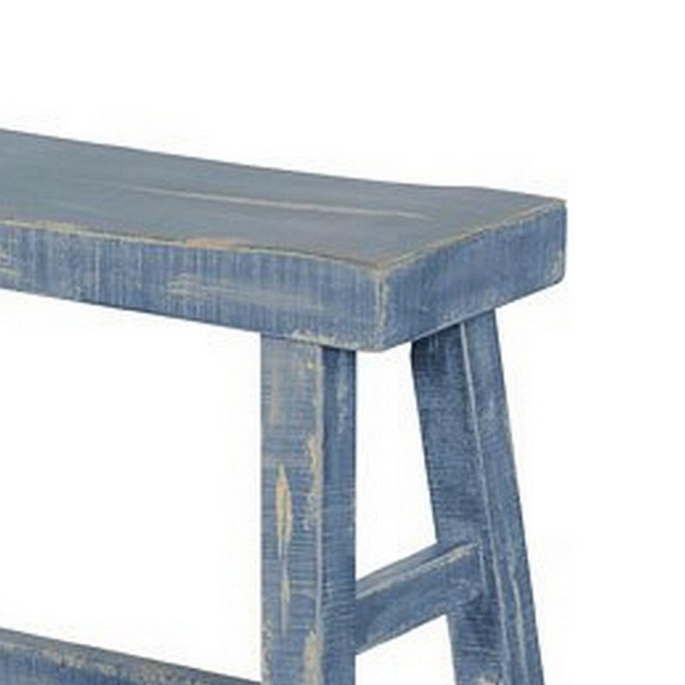Rena Counter Height Bench | Trestle Legs with Footrests | 33" Wide Ocean Blue Mahogany Wood Frame - BM325440