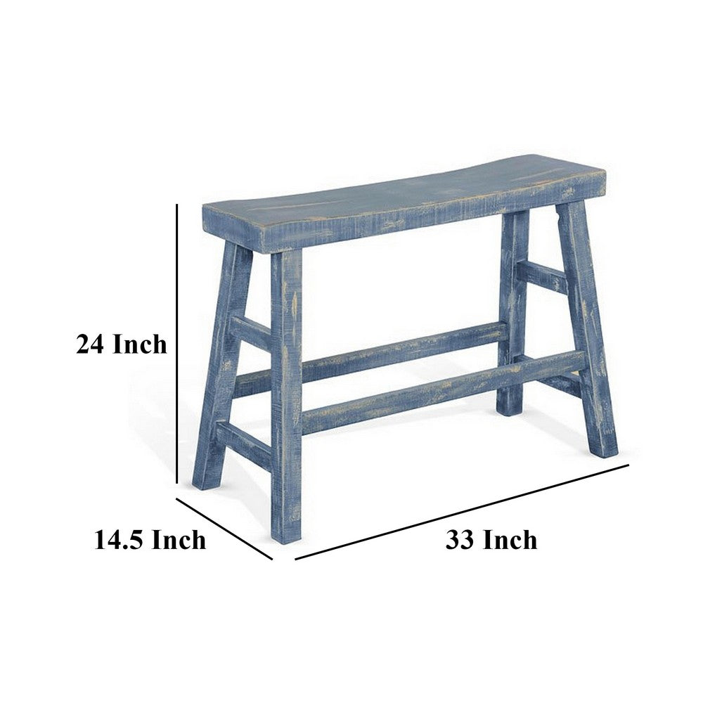 Rena Counter Height Bench | Trestle Legs with Footrests | 33" Wide Ocean Blue Mahogany Wood Frame - BM325440