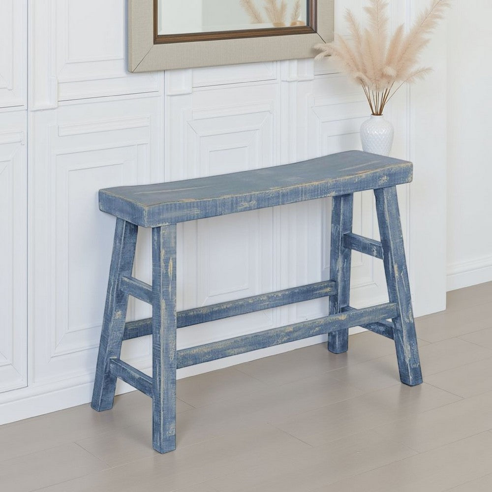 Rena Counter Height Bench | Trestle Legs with Footrests | 33" Wide Ocean Blue Mahogany Wood Frame - BM325440
