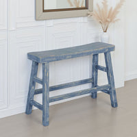 Rena Counter Height Bench | Trestle Legs with Footrests | 33" Wide Ocean Blue Mahogany Wood Frame - BM325440