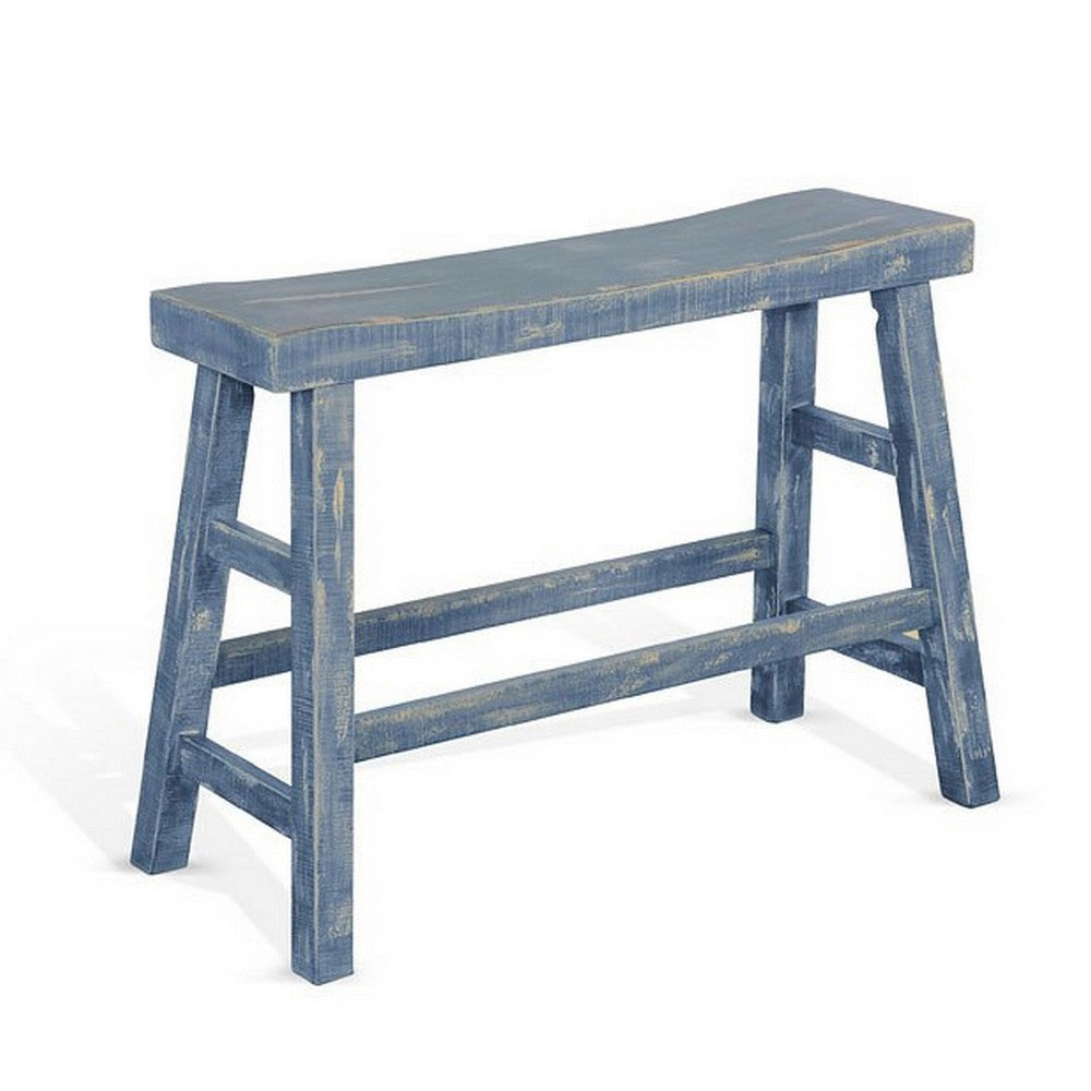 Rena Counter Height Bench | Trestle Legs with Footrests | 33" Wide Ocean Blue Mahogany Wood Frame - BM325440