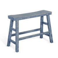 Rena Counter Height Bench | Trestle Legs with Footrests | 33" Wide Ocean Blue Mahogany Wood Frame - BM325440