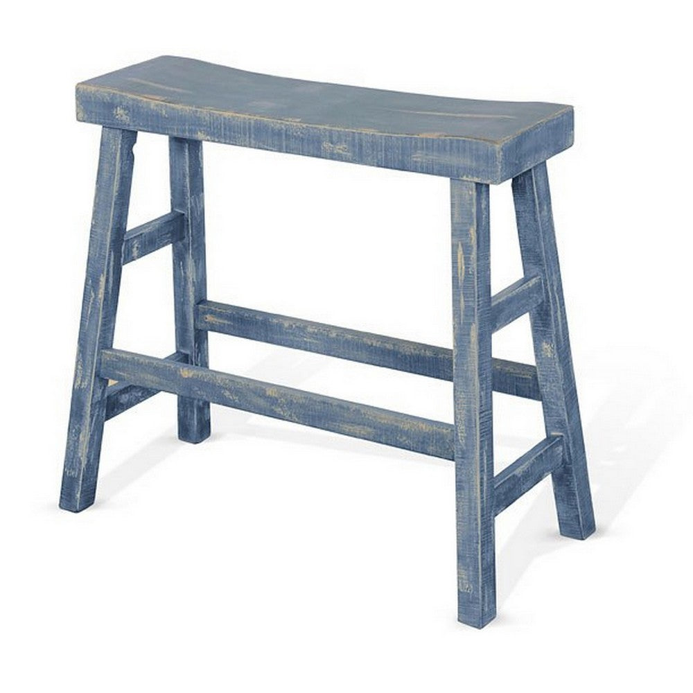 Rena Bar Height Bench | Trestle Legs with Footrests | 33" Wide Rustic Ocean Blue Mahogany Wood - BM325441
