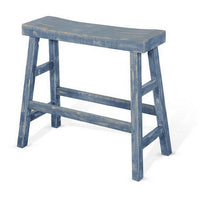 Rena Bar Height Bench | Trestle Legs with Footrests | 33" Wide Rustic Ocean Blue Mahogany Wood - BM325441
