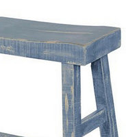 Rena Bar Height Bench | Trestle Legs with Footrests | 33" Wide Rustic Ocean Blue Mahogany Wood - BM325441