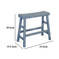 Rena Bar Height Bench | Trestle Legs with Footrests | 33" Wide Rustic Ocean Blue Mahogany Wood - BM325441