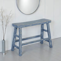 Rena Bar Height Bench | Trestle Legs with Footrests | 33" Wide Rustic Ocean Blue Mahogany Wood - BM325441