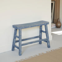 Rena Bar Height Bench | Trestle Legs with Footrests | 33" Wide Rustic Ocean Blue Mahogany Wood - BM325441