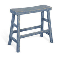 Rena Bar Height Bench | Trestle Legs with Footrests | 33" Wide Rustic Ocean Blue Mahogany Wood - BM325441