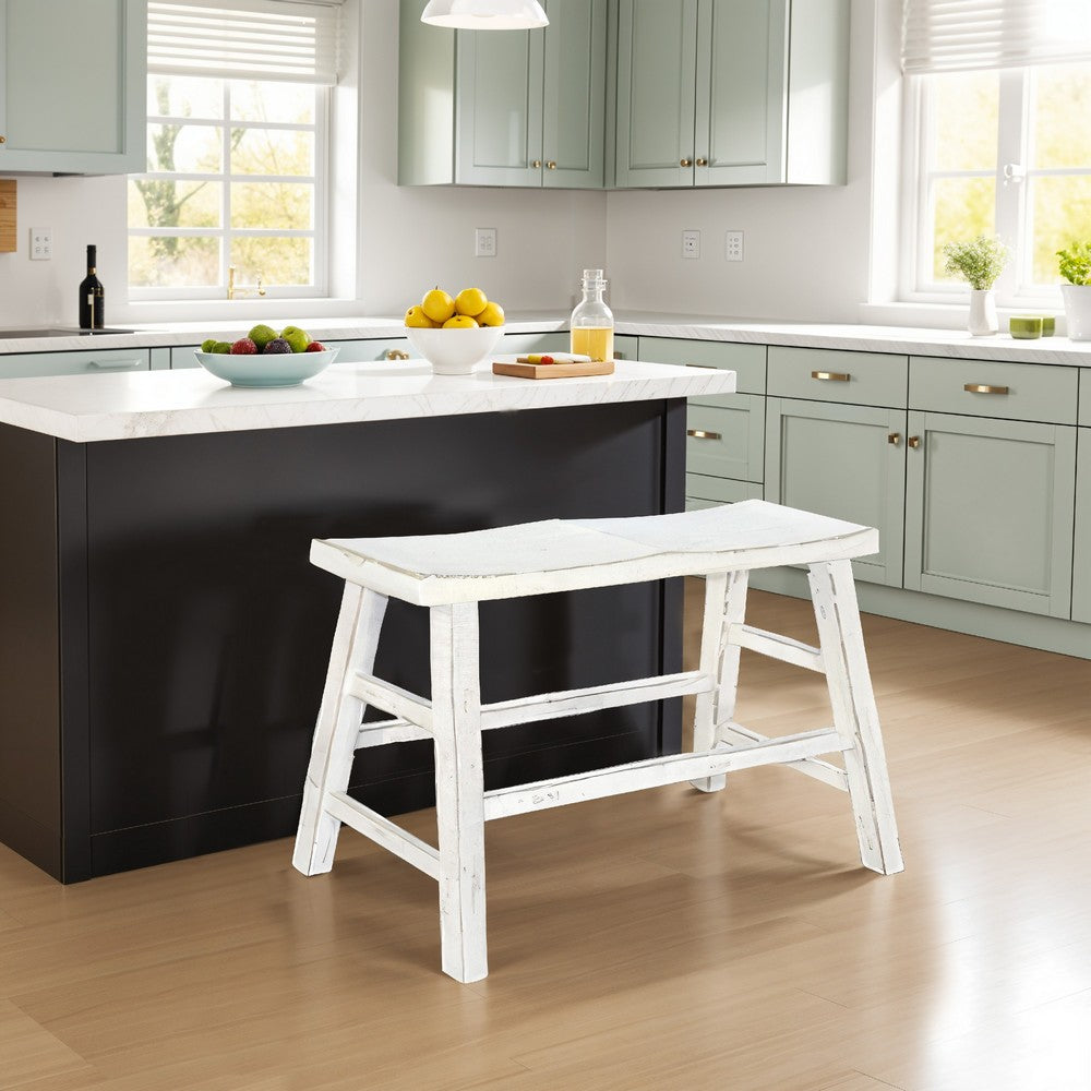 Rena Counter Height Bench | Trestle Legs with Footrests | 33" Wide White Sand Mahogany Wood - BM325444