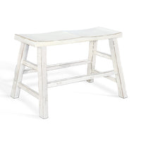 Rena Counter Height Bench | Trestle Legs with Footrests | 33" Wide White Sand Mahogany Wood - BM325444