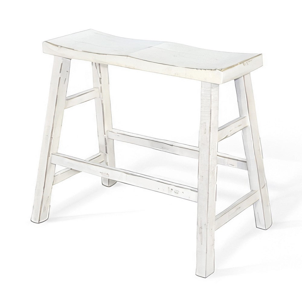 Rena Bar Height Bench | Trestle Legs with Footrests | 33" Wide Rustic White Sand Mahogany Wood - BM325445