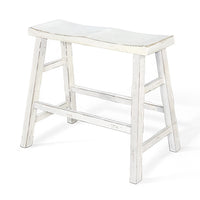 Rena Bar Height Bench | Trestle Legs with Footrests | 33" Wide Rustic White Sand Mahogany Wood - BM325445