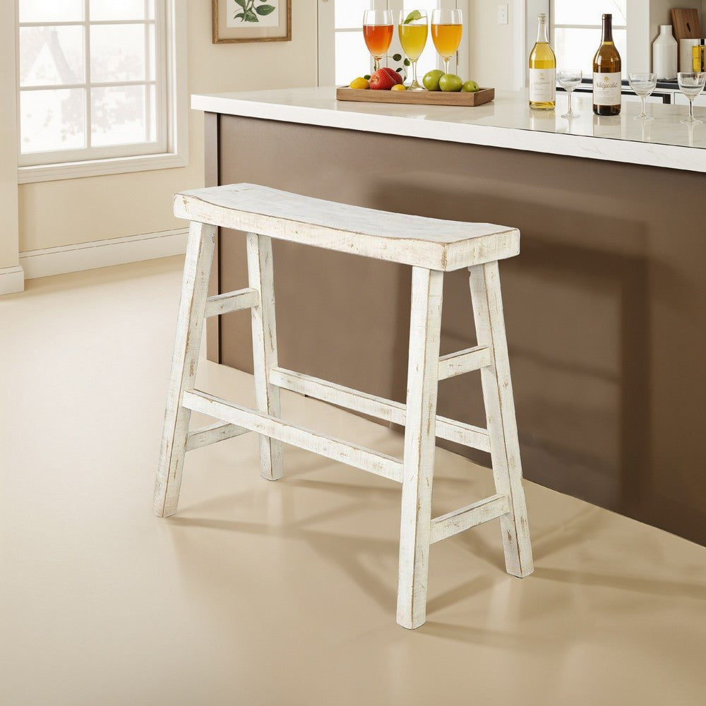Rena Bar Height Bench | Trestle Legs with Footrests | 33" Wide Rustic White Sand Mahogany Wood - BM325445