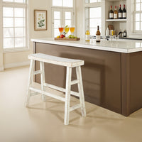 Rena Bar Height Bench | Trestle Legs with Footrests | 33" Wide Rustic White Sand Mahogany Wood - BM325445