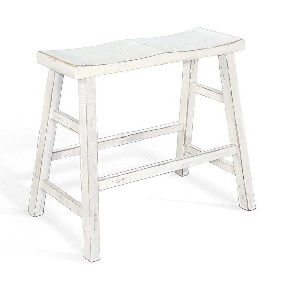 Rena Bar Height Bench | Trestle Legs with Footrests | 33" Wide Rustic White Sand Mahogany Wood - BM325445