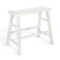 Rena Bar Height Bench | Trestle Legs with Footrests | 33" Wide Rustic White Sand Mahogany Wood - BM325445