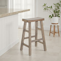 Rena Barstool Set of 2, Saddle Style Seat, Light Brown Mahogany Wood -BM325448