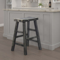 Rena Counter Stool Set of 2, Saddle Seat, Black Sand Mahogany Wood -BM325449