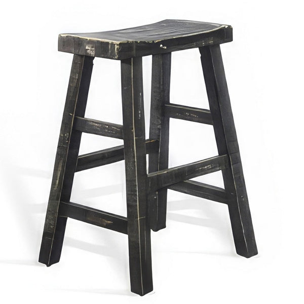 Rena Counter Stool Set of 2, Saddle Seat, Black Sand Mahogany Wood