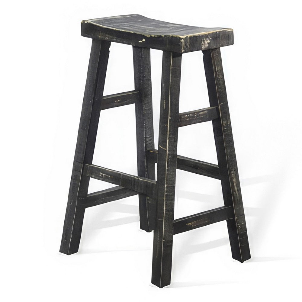 Rena Barstool Set of 2, Saddle Style Seat, Black Sand Mahogany Wood -BM325450