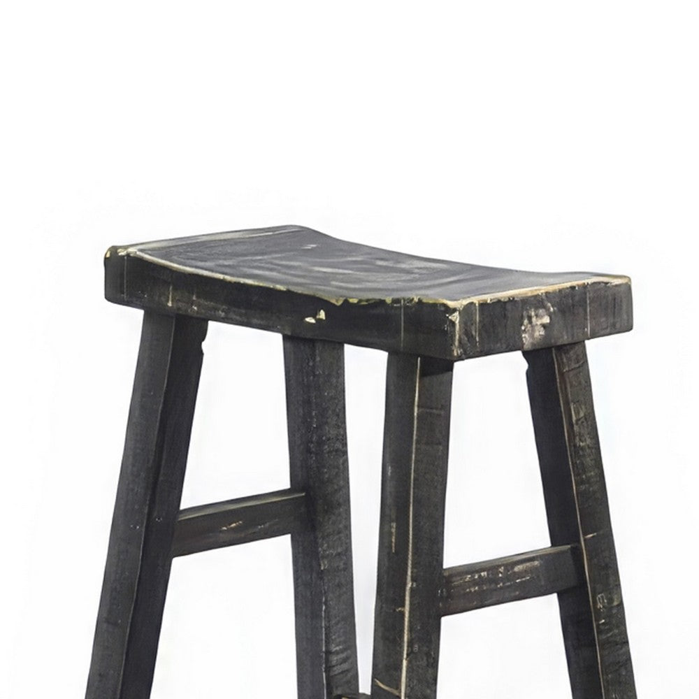 Rena Barstool Set of 2, Saddle Style Seat, Black Sand Mahogany Wood -BM325450